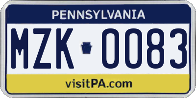 PA license plate MZK0083
