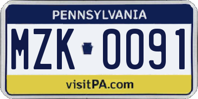 PA license plate MZK0091