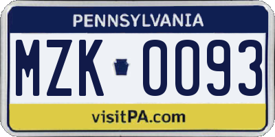 PA license plate MZK0093