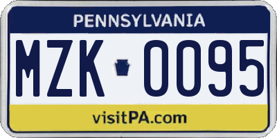 PA license plate MZK0095