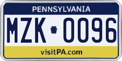 PA license plate MZK0096