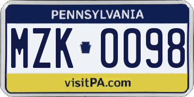 PA license plate MZK0098