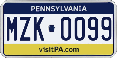 PA license plate MZK0099