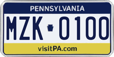 PA license plate MZK0100