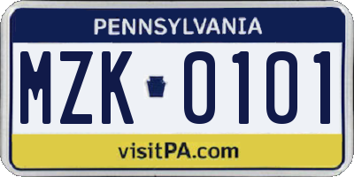 PA license plate MZK0101