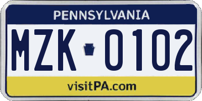 PA license plate MZK0102