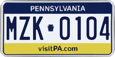PA license plate MZK0104