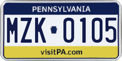 PA license plate MZK0105