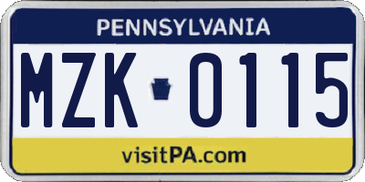 PA license plate MZK0115