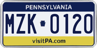 PA license plate MZK0120