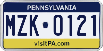 PA license plate MZK0121