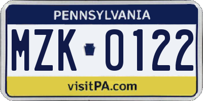 PA license plate MZK0122