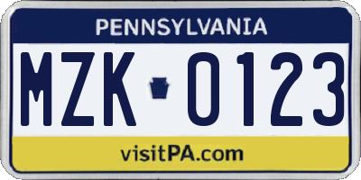 PA license plate MZK0123