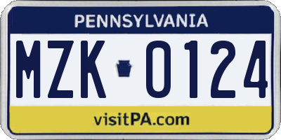 PA license plate MZK0124