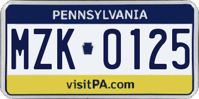 PA license plate MZK0125