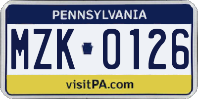 PA license plate MZK0126