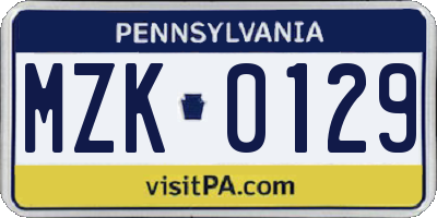 PA license plate MZK0129
