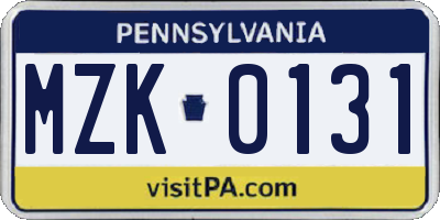PA license plate MZK0131