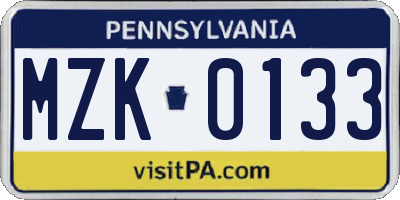 PA license plate MZK0133