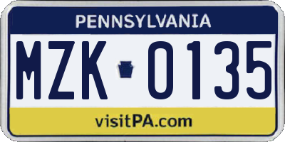 PA license plate MZK0135