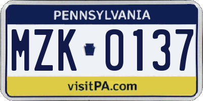 PA license plate MZK0137