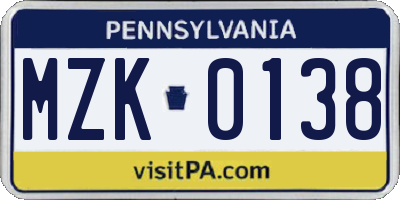 PA license plate MZK0138
