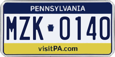PA license plate MZK0140