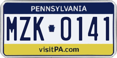 PA license plate MZK0141