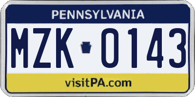 PA license plate MZK0143