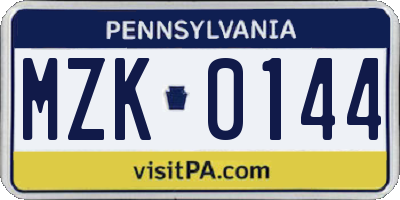 PA license plate MZK0144
