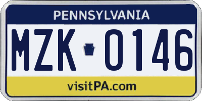PA license plate MZK0146