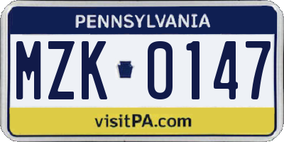 PA license plate MZK0147