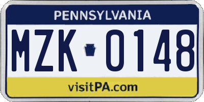 PA license plate MZK0148