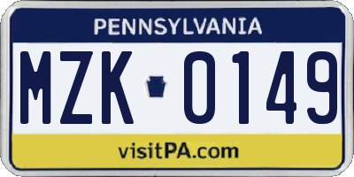 PA license plate MZK0149