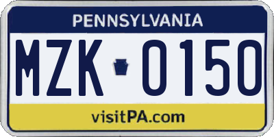 PA license plate MZK0150