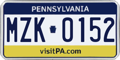 PA license plate MZK0152