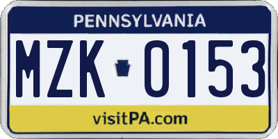 PA license plate MZK0153