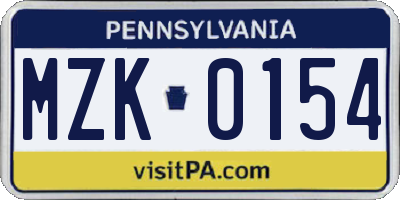 PA license plate MZK0154