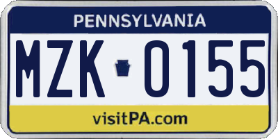 PA license plate MZK0155