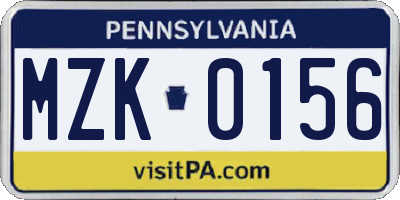 PA license plate MZK0156