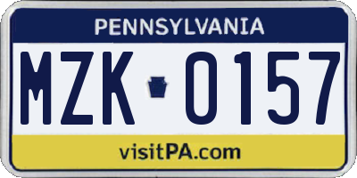 PA license plate MZK0157