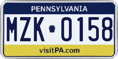 PA license plate MZK0158