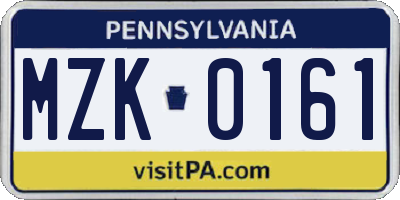 PA license plate MZK0161