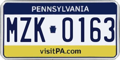 PA license plate MZK0163