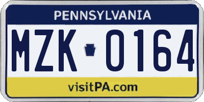 PA license plate MZK0164