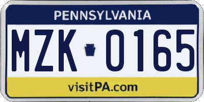 PA license plate MZK0165