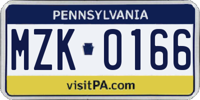 PA license plate MZK0166
