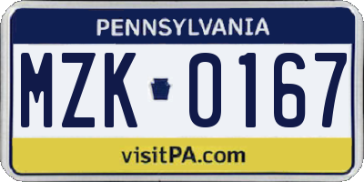 PA license plate MZK0167
