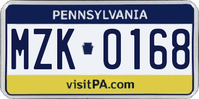 PA license plate MZK0168