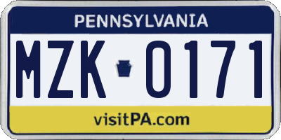 PA license plate MZK0171